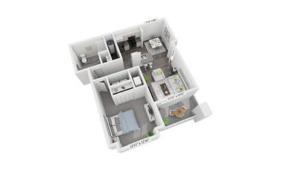 1 Bedroom 1 Bath - 1 bedroom floorplan layout with 1 bath and 781 square feet