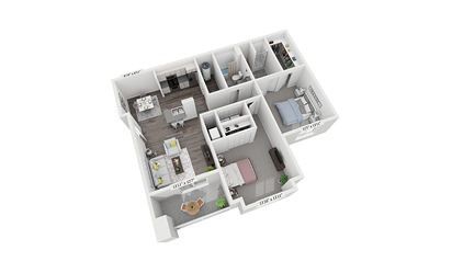 2 Bedroom 2 Bath - 2 bedroom floorplan layout with 2 bath and 1011 square feet