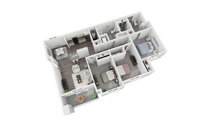 3 Bedroom 2 Bath - 3 bedroom floorplan layout with 2 bath and 1222 square feet